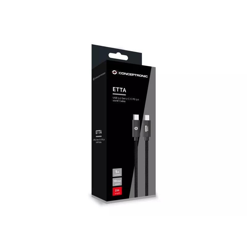 Kabel Conceptronic ETTA02B20 USB 3.2 Gen 2 C-C PD 3.0 100W 2M, 20V 5A, 10Gbps, E-Mark