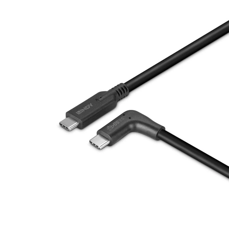 Lindy 0.5m USB 3.2 prosty kabel USB-C na kątowy USB-C, 10Gbps