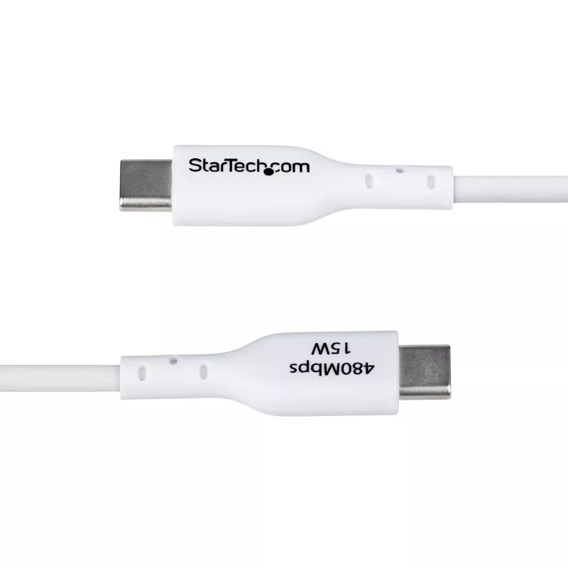 StarTech.com Kabel ładujący USB-A do USB-C o długości 1 m, ładowanie i synchronizacja, 3 A, USB 2.0, powłoka TPE - biały przewód ładujący USB