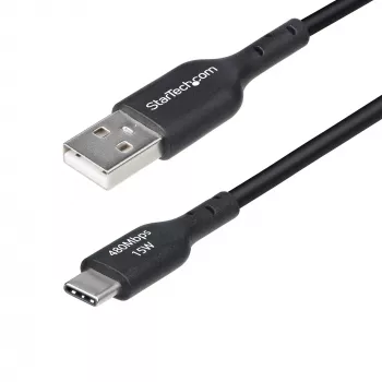 StarTech.com Kabel ładujący USB-A do USB-C o długości 1 m, ładowanie i synchronizacja, 3 A, USB 2.0, powłoka TPE – czarny przewód ładujący USB
