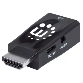 Manhattan HDMI do VGA (z audio) konwerter, 1080p, Męski na Żeński, port Micro-USB do zasilania, czarny, Trzyletnia gwarancja