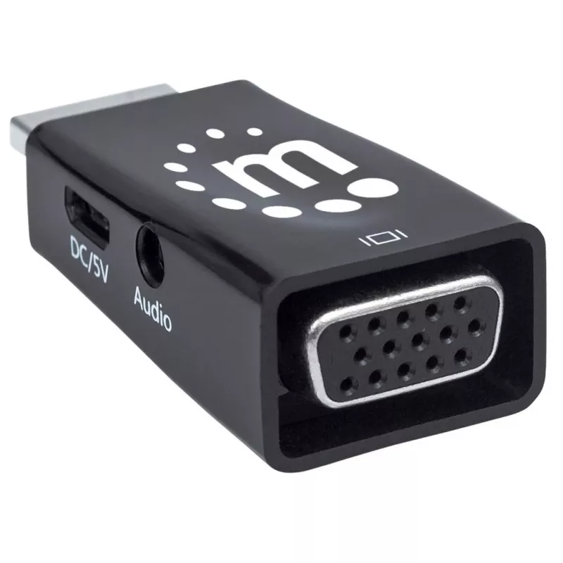 Manhattan HDMI do VGA (z audio) konwerter, 1080p, Męski na Żeński, port Micro-USB do zasilania, czarny, Trzyletnia gwarancja