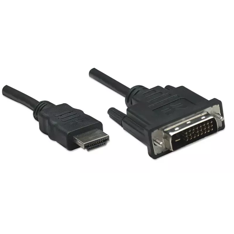 Kabel Manhattan HDMI na DVI-D 24+1, 1 m, męski na męski, czarny, Dual Link, kompatybilny z DVD-D, dożywotnia gwarancja, odpowiednik HDDVIMM1M