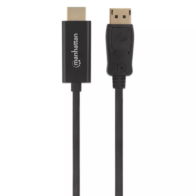 Przewód Manhattan DisplayPort 1.1 na HDMI, 1080p@60Hz, 1m, męski na męski, DP z zatrzaskiem, czarny, nie dwukierunkowy, trzy lata gwarancji