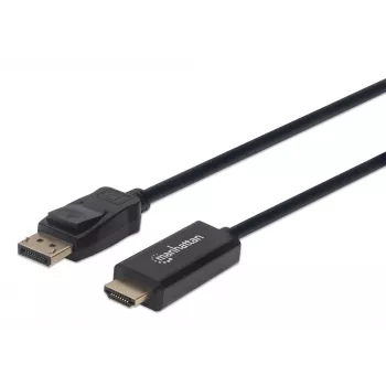 Manhattan DisplayPort 1.1 do HDMI Kabel, 1080p@60Hz, 1,8m, Męski do Męskiego, DP z zatrzaskiem, Czarny, Nie dwukierunkowy, Trzyletnia gwarancja