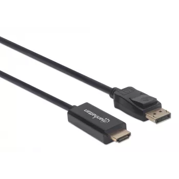 Manhattan DisplayPort 1.1 do HDMI Kabel, 1080p@60Hz, 1,8m, Męski do Męskiego, DP z zatrzaskiem, Czarny, Nie dwukierunkowy, Trzyletnia gwarancja