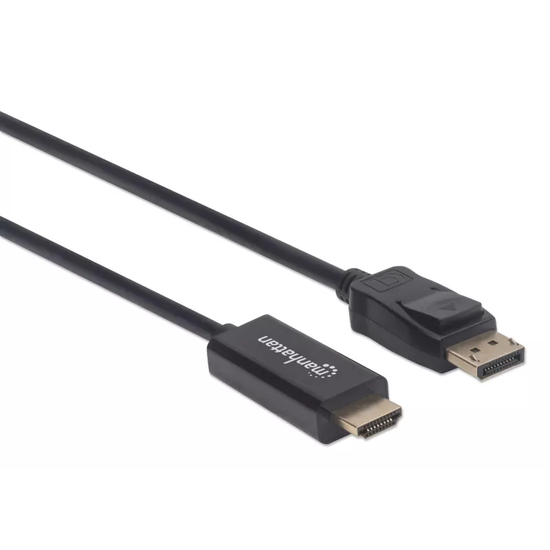 Manhattan DisplayPort 1.1 do HDMI Kabel, 1080p@60Hz, 1,8m, Męski do Męskiego, DP z zatrzaskiem, Czarny, Nie dwukierunkowy, Trzyletnia gwarancja