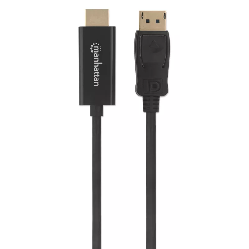 Manhattan DisplayPort 1.1 do HDMI Kabel, 1080p@60Hz, 1,8m, Męski do Męskiego, DP z zatrzaskiem, Czarny, Nie dwukierunkowy, Trzyletnia gwarancja