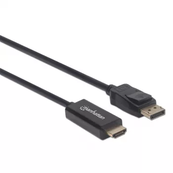 Kabel Manhattan DisplayPort 1.2 do HDMI, 4K@60Hz, 1,8m, Męski do Męskiego, DP z zatrzaskiem, Czarny, Nie dwukierunkowy, Trzyletnia gwarancja, Odpowiednik 6F-DP-HDMI-4K60-HDR (z wyjątkiem długości o 20 cm krótszej)