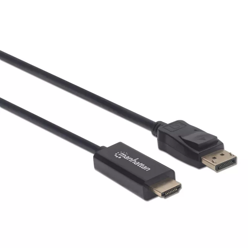Kabel Manhattan DisplayPort 1.2 do HDMI, 4K@60Hz, 1,8m, Męski do Męskiego, DP z zatrzaskiem, Czarny, Nie dwukierunkowy, Trzyletnia gwarancja, Odpowiednik 6F-DP-HDMI-4K60-HDR (z wyjątkiem długości o 20 cm krótszej)