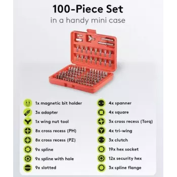 Bit set 100 pcs, MicroConnect 77045 — zestaw 100 końcówek wkrętakowych do mocowania i napraw