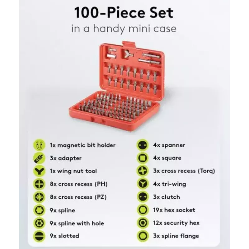 Bit set 100 pcs, MicroConnect 77045 — zestaw 100 końcówek wkrętakowych do mocowania i napraw
