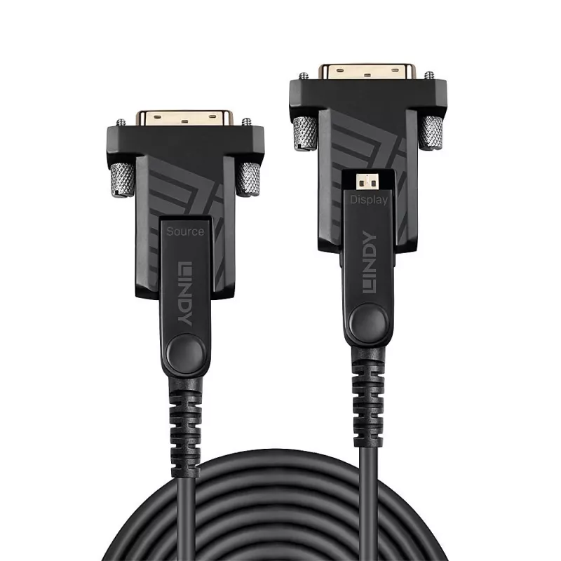 Lindy 50m światłowodowy hybrydowy kabel Micro-HDMI 18G z odłączanymi złączami HDMI i DVI