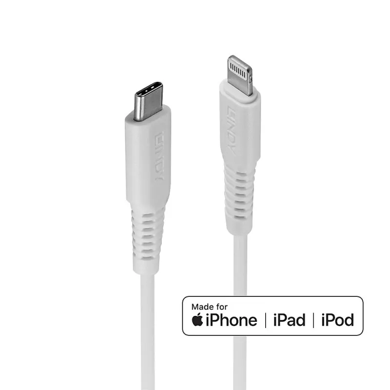 Lindy 0.5m USB Type C to Lightning kabel, biały