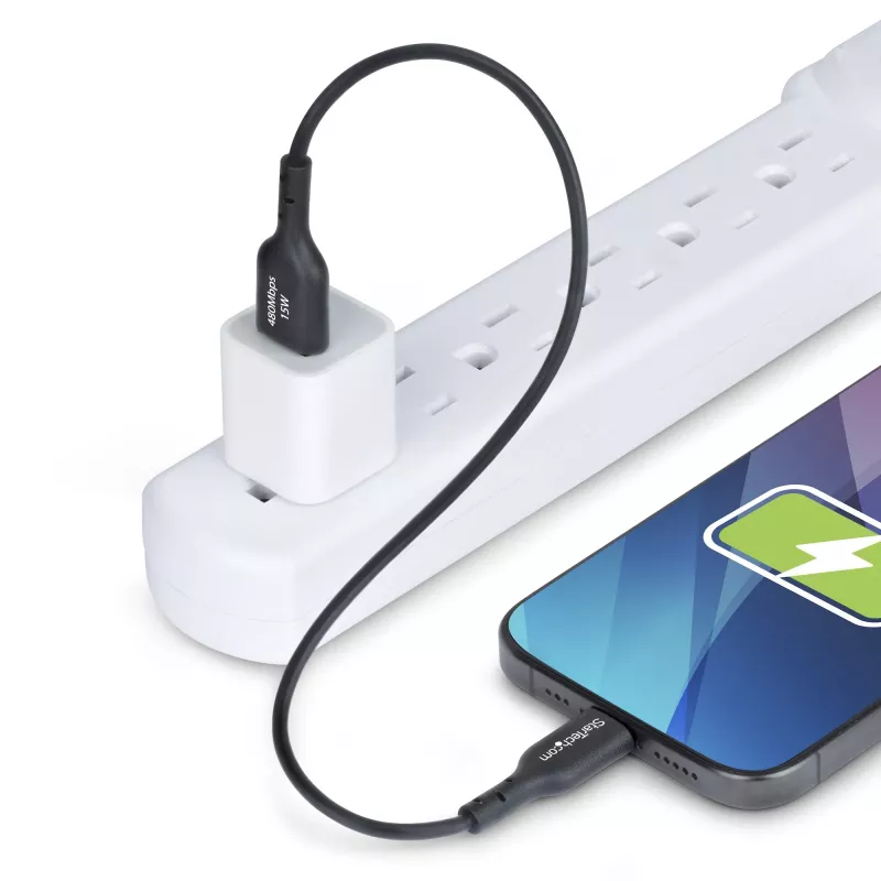 StarTech.com Kabel ładujący USB-A na USB-C 0,3 m, ładowanie i synchronizacja, 3 A, USB 2.0, osłona TPE - czarny przewód ładujący USB