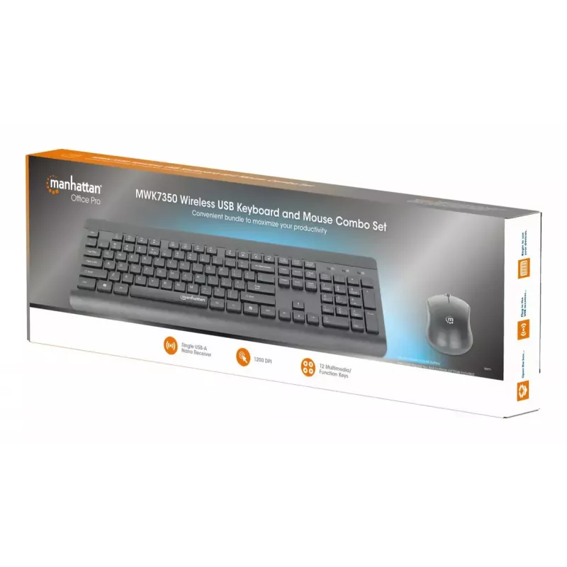 Klawiatura Manhattan 180771 Bezprzewodowa QWERTY Czarna Mysz w zestawie