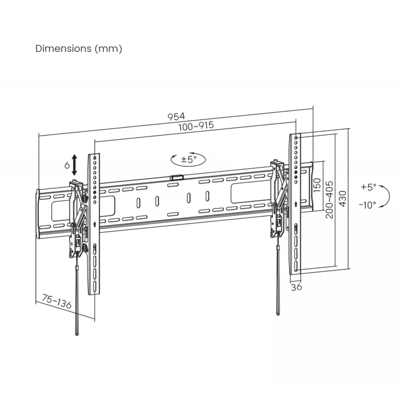 Manhattan TV & Monitor Mount Anti Theft Wall Tilt 43-100 Czarny VESA 200x200 do 800x400mm Max 75kg