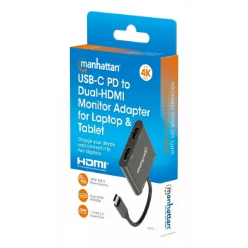 Adapter wieloportowy Manhattan 154321 USB Type-C na 2 HDMI USB-A Power Delivery 100W