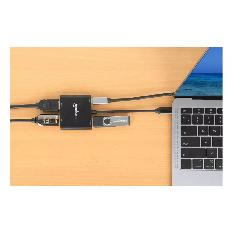 Adapter wieloportowy Manhattan 154321 USB Type-C na 2 HDMI USB-A Power Delivery 100W