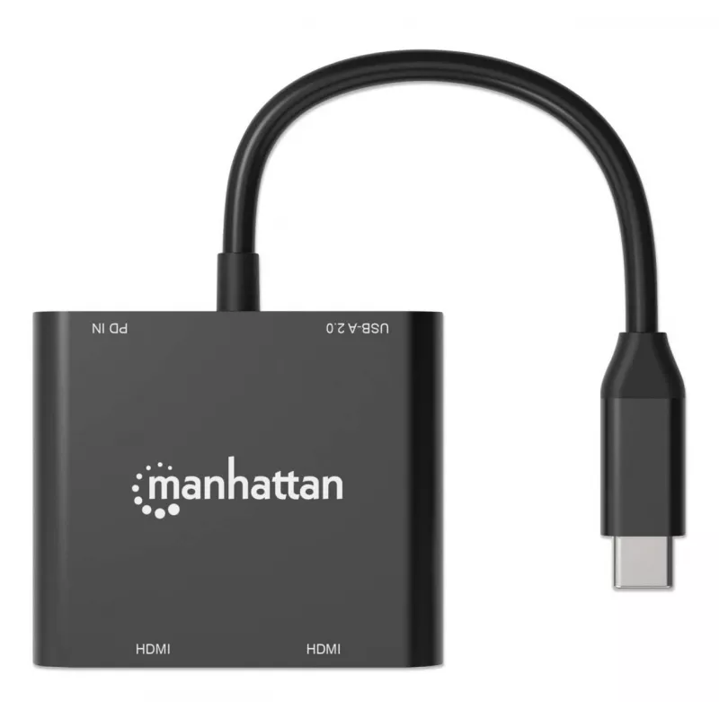 Adapter wieloportowy Manhattan 154321 USB Type-C na 2 HDMI USB-A Power Delivery 100W