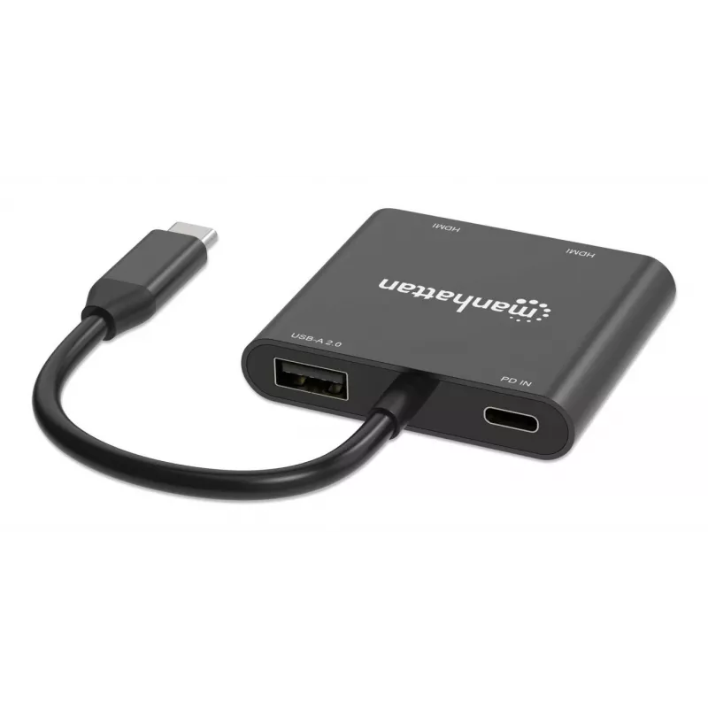 Adapter wieloportowy Manhattan 154321 USB Type-C na 2 HDMI USB-A Power Delivery 100W