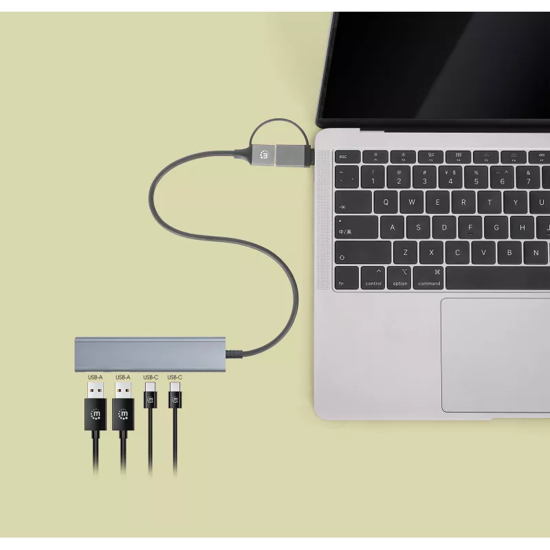 Stacja dokująca/hub combo USB-C i USB-A Manhattan 4 porty 5 Gb/s aluminium
