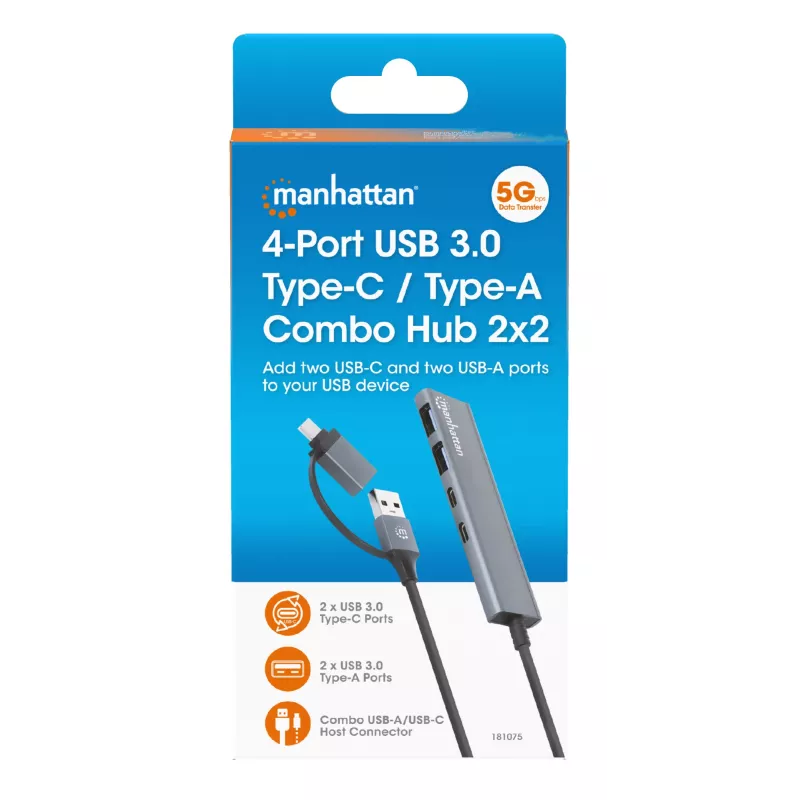 Stacja dokująca/hub combo USB-C i USB-A Manhattan 4 porty 5 Gb/s aluminium