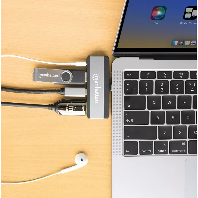 Podróżna stacja dokująca USB-C Manhattan 190404 4 porty HDMI USB-A USB-C 3,5 mm