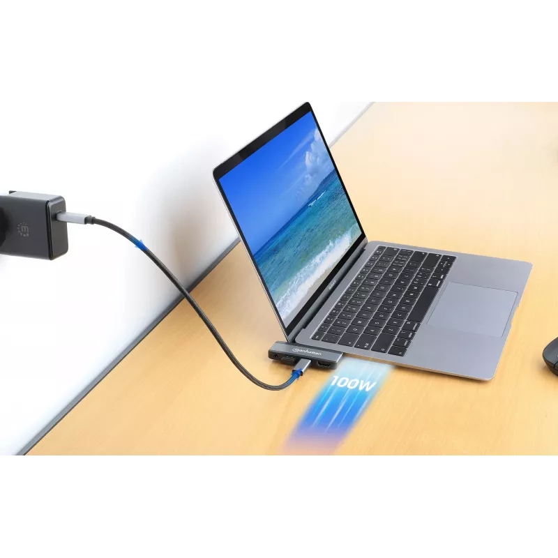 Podróżna stacja dokująca USB-C Manhattan 190404 4 porty HDMI USB-A USB-C 3,5 mm