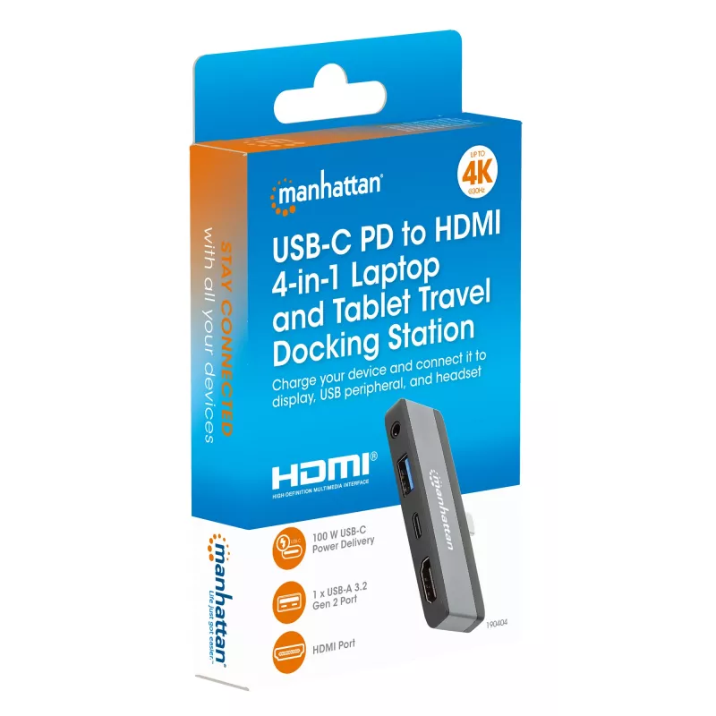 Podróżna stacja dokująca USB-C Manhattan 190404 4 porty HDMI USB-A USB-C 3,5 mm