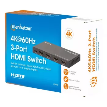 HDMI Switch 3x1 MANHATTAN 18G Automatyczny Ręczny Pilot IR Czarny