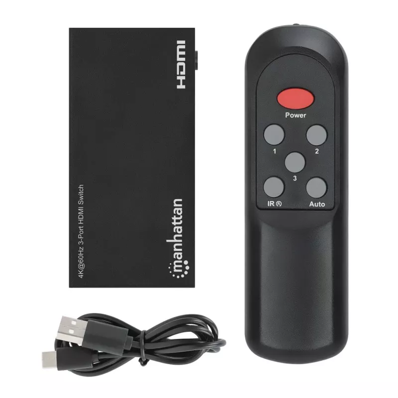 HDMI Switch 3x1 MANHATTAN 18G Automatyczny Ręczny Pilot IR Czarny