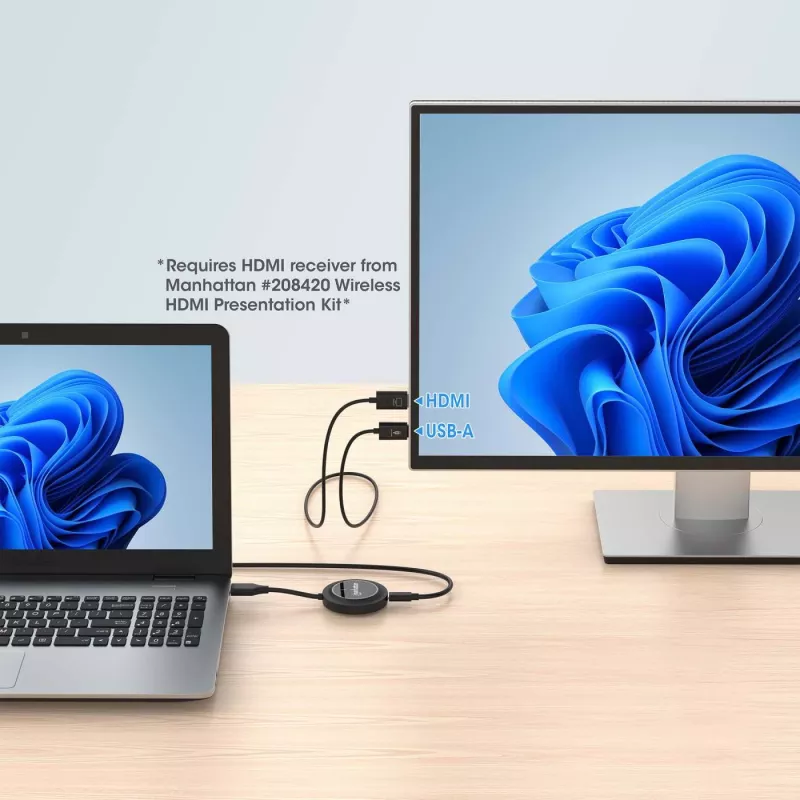 Nadajnik AV Manhattan 208444 Czarny 1920x1080 30m Bezprzewodowy USB-C