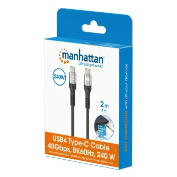 Kabel męski USB-C do męskiego USB-C Manhattan 2m USB4 Gen 3x2 8K 60Hz