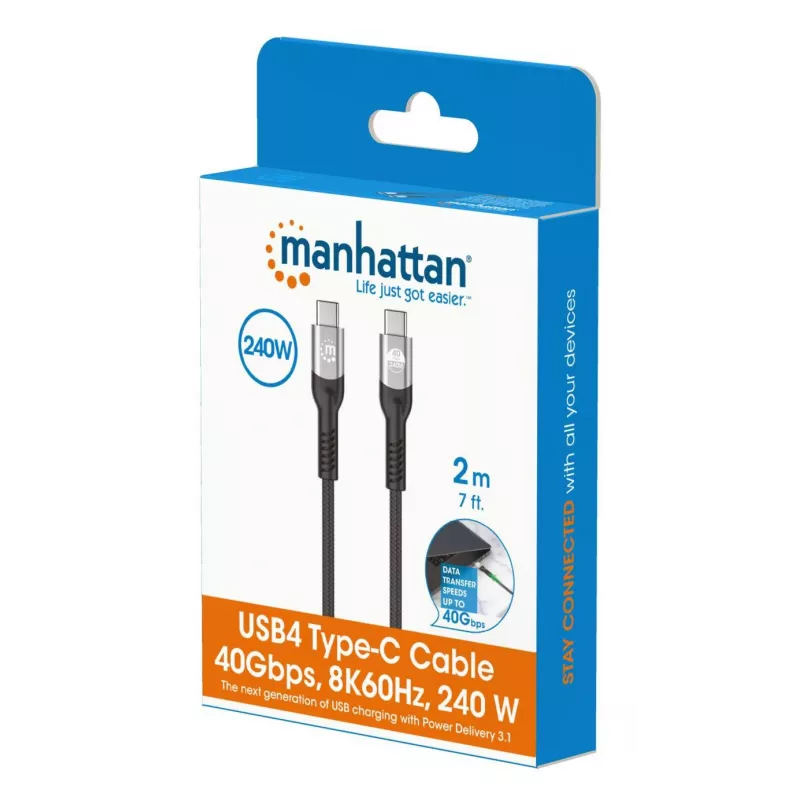 Kabel męski USB-C do męskiego USB-C Manhattan 2m USB4 Gen 3x2 8K 60Hz