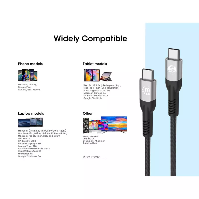 Kabel męski USB-C do męskiego USB-C Manhattan 2m USB4 Gen 3x2 8K 60Hz