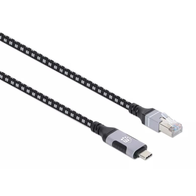 Manhattan USB-C na Gigabitowy Ethernet RJ45 kabel sieciowy 2 m czarny/srebrny