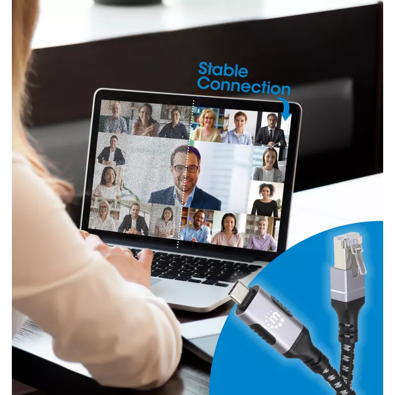 Manhattan USB-C na Gigabitowy Ethernet RJ45 kabel sieciowy 2 m czarny/srebrny