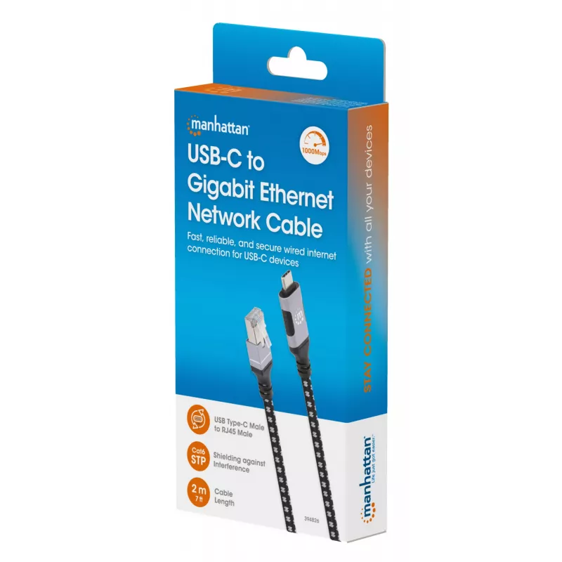 Manhattan USB-C na Gigabitowy Ethernet RJ45 kabel sieciowy 2 m czarny/srebrny
