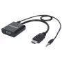 Kabel konwertera Manhattan HDMI na VGA (z audio), 1080p, 30 cm, wtyk na gniazdo, port zasilania Micro-USB do dodatkowego zasilania, jeśli potrzebne, czarny, trzyletnia gwarancja