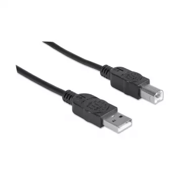 Manhattan Kabel USB-A do USB-B, 5 m, męski do męskiego, 480 Mb/s (USB 2.0), Hi-Speed USB, czarny, dożywotnia gwarancja, odpowiednik USB2HAB5M.