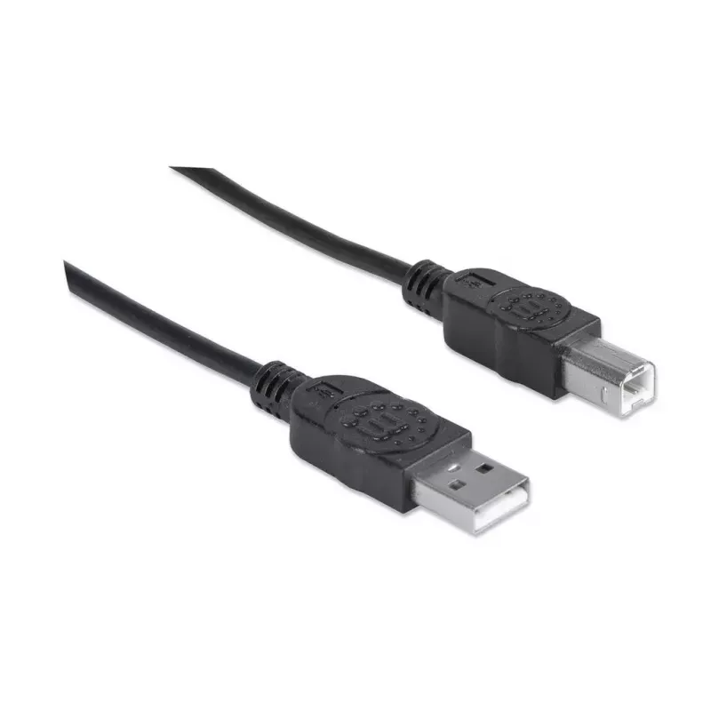 Manhattan Kabel USB-A do USB-B, 5 m, męski do męskiego, 480 Mb/s (USB 2.0), Hi-Speed USB, czarny, dożywotnia gwarancja, odpowiednik USB2HAB5M.