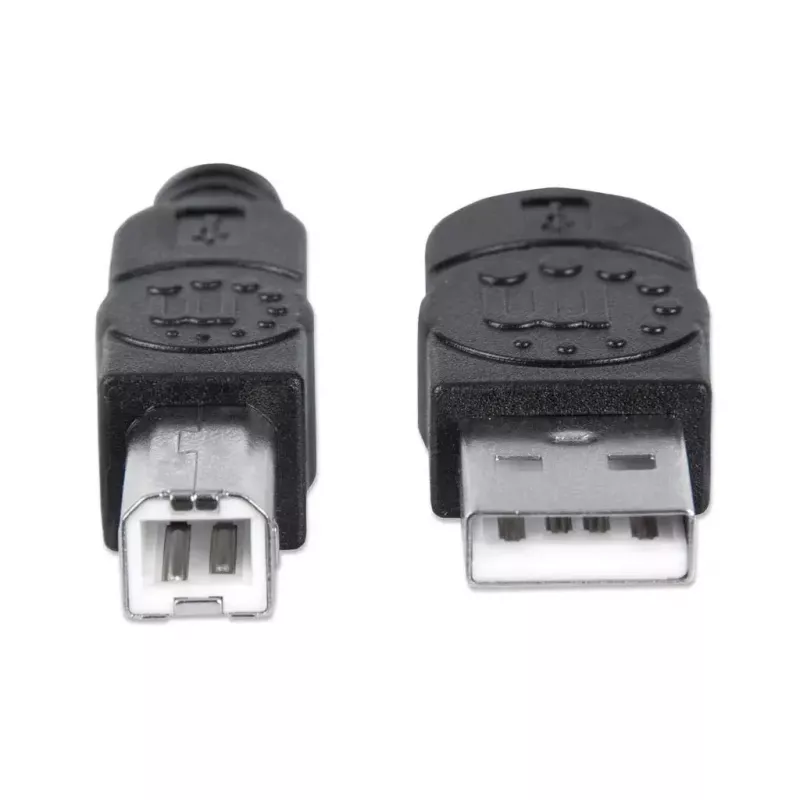 Manhattan Kabel USB-A do USB-B, 5 m, męski do męskiego, 480 Mb/s (USB 2.0), Hi-Speed USB, czarny, dożywotnia gwarancja, odpowiednik USB2HAB5M.