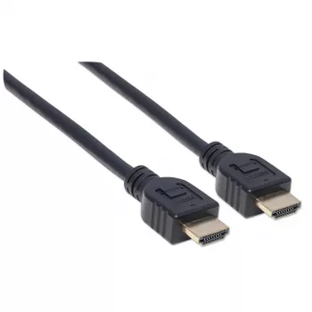 Kabel Manhattan HDMI 4K@60Hz z Ethernetem - CL3, 1m, do montażu w ścianie, do wszystkich zastosowań 4K i 1080p/HD - podczas modernizacji lub przygotowany na przyszłość, wtyk męski na wtyk męski, czarny, Ultra HD 4K x 2K, dożywotnia gwarancja, Premium High Speed