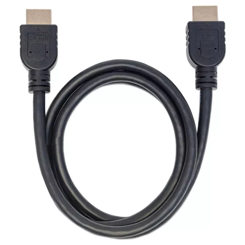Kabel Manhattan HDMI 4K@60Hz z Ethernetem - CL3, 1m, do montażu w ścianie, do wszystkich zastosowań 4K i 1080p/HD - podczas modernizacji lub przygotowany na przyszłość, wtyk męski na wtyk męski, czarny, Ultra HD 4K x 2K, dożywotnia gwarancja, Premium High Speed