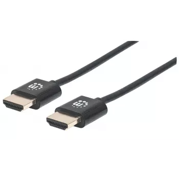 Manhattan Kabel HDMI z Ethernetem (ultracienki), 4K@60Hz (Premium High Speed), 0,5 m, Męski do Męskiego, Czarny, Ultra HD 4K x 2K, W pełni ekranowany, Złocone styki, Dożywotnia gwarancja