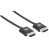 Manhattan Kabel HDMI z Ethernetem (ultracienki), 4K@60Hz (Premium High Speed), 0,5 m, Męski do Męskiego, Czarny, Ultra HD 4K x 2K, W pełni ekranowany, Złocone styki, Dożywotnia gwarancja