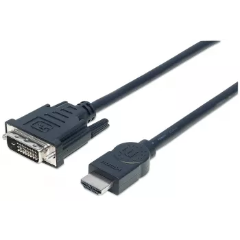 Manhattan HDMI do DVI-D 24+1 Kabel, 3m, Męski do Męskiego, Czarny, Dual Link, Kompatybilny z DVD-D, Dożywotnia Gwarancja, Odpowiednik HDDVIMM3M