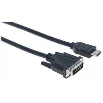 Manhattan HDMI do DVI-D 24+1 Kabel, 3m, Męski do Męskiego, Czarny, Dual Link, Kompatybilny z DVD-D, Dożywotnia Gwarancja, Odpowiednik HDDVIMM3M