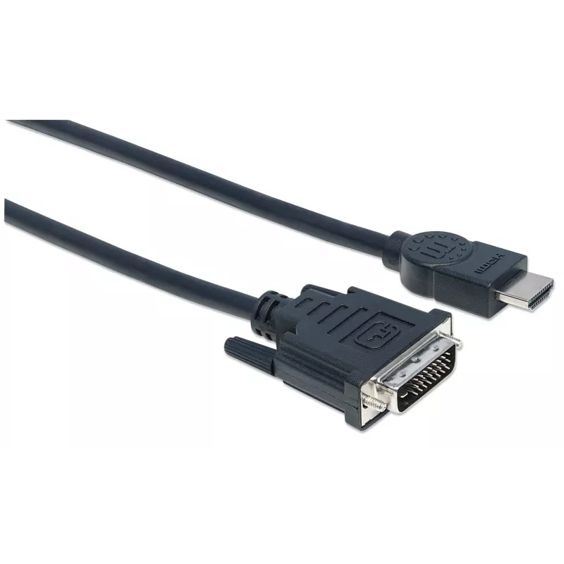 Manhattan HDMI do DVI-D 24+1 Kabel, 3m, Męski do Męskiego, Czarny, Dual Link, Kompatybilny z DVD-D, Dożywotnia Gwarancja, Odpowiednik HDDVIMM3M